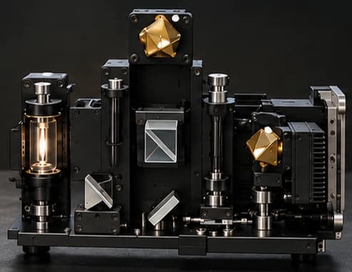 NIR source, beamsplitter and mirrors in the concept instrument’s interferometer.